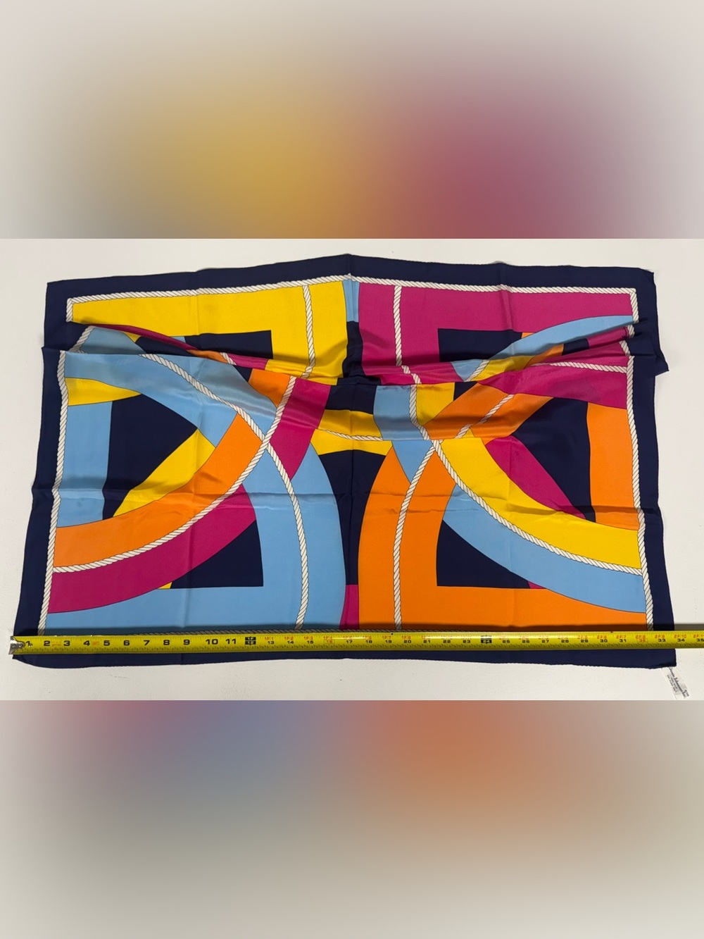 Vtg Ginnie Johansen Silk Japan Scarf Geometric Nautical Rope Colorful 33” Square - Picture 6 of 7